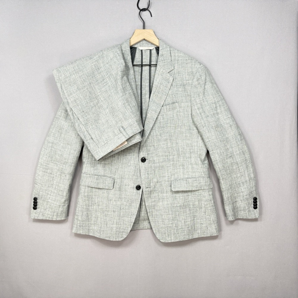 Banana Republic Heritage Slim 40S 2 Piece Suit Linen Gray Check Buggy Lined